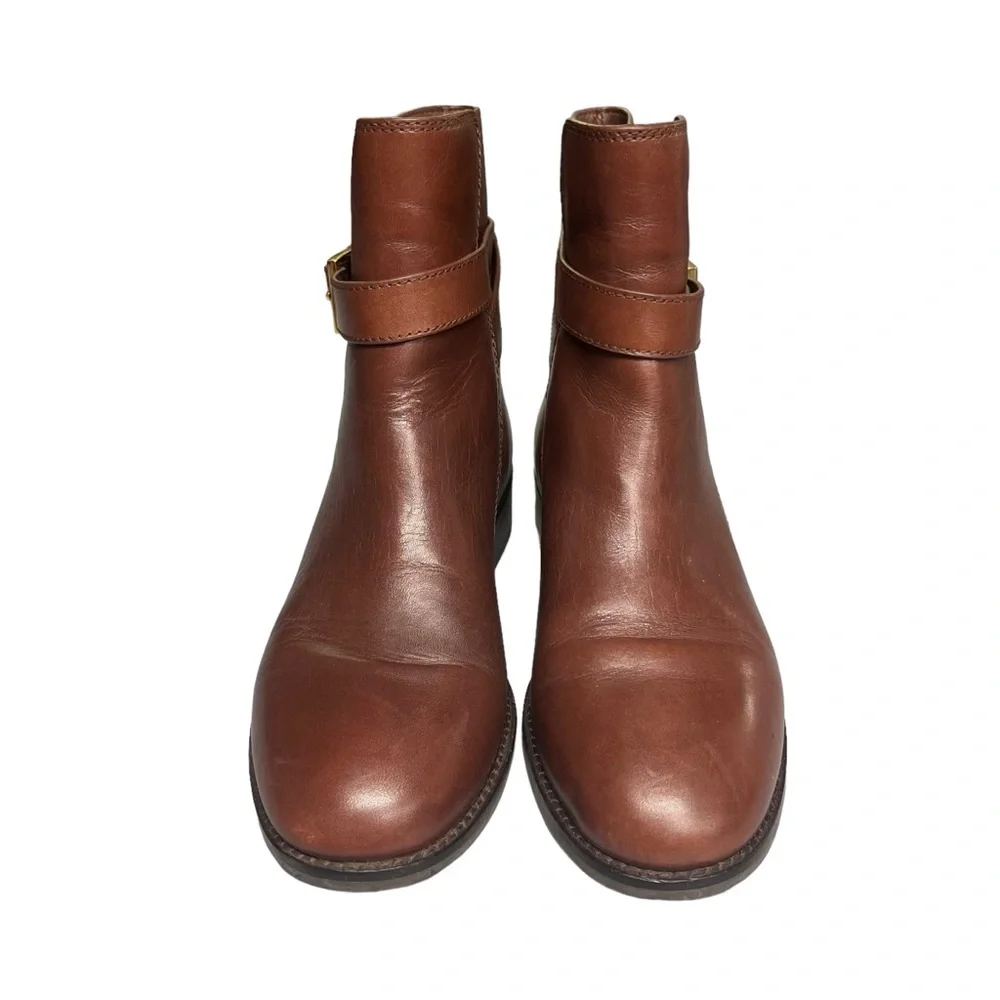 Tory Burch | Brooke Brown Leather Ankle Bootie With Strap Detailing - Picture 2 of 7